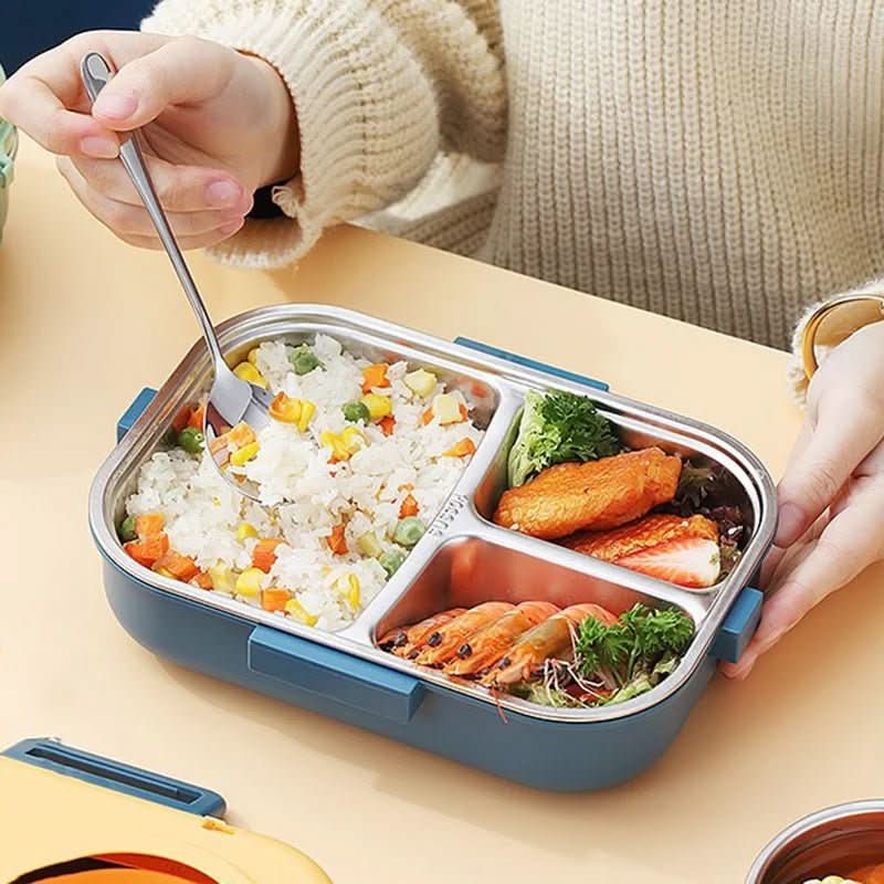 Lunch Box Leak-Proof Lid 3 Compartments Stainless Steel Interior