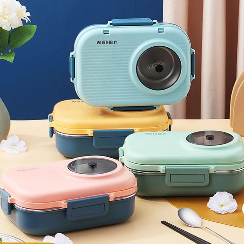 Lunch Box Leak-Proof Lid 3 Compartments Stainless Steel Interior