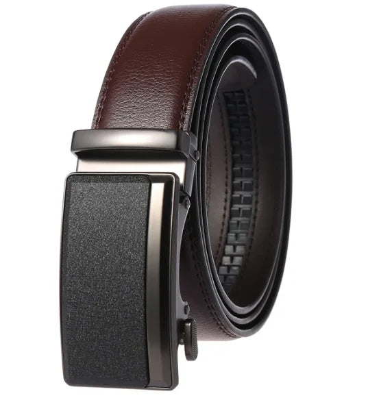 Men's Belt Cowhide Leather Automatic Buckle 1.38-Inch Wide