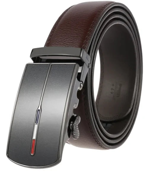 Men's Belt Cowhide Leather Automatic Buckle 1.38-Inch Wide