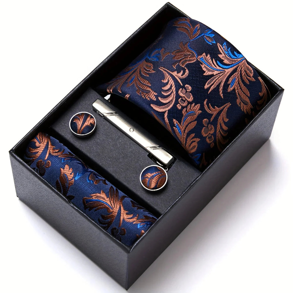Men’s Tie Set Paisley Pattern with Pocket Square, Tie Clip & Cufflinks