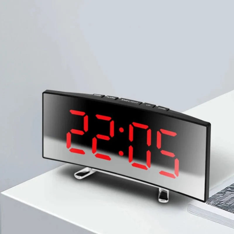 Mirror Alarm Clock Curved Design Silent LED Display