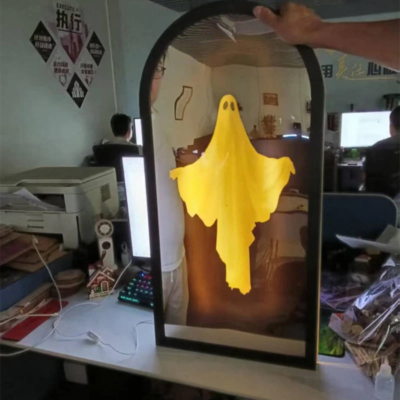 Mirror Holographic Floating Ghost Warm LED Lighting