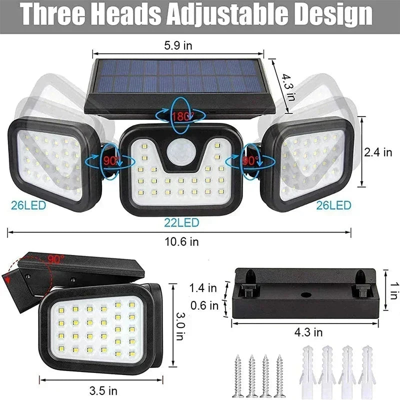 Motion Sensor Light Solar Powered 74 LED 270° Coverage