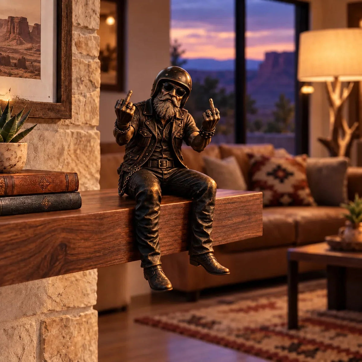 Motorcycle Rider Figurine Rustic Shelf Decor Set of 5