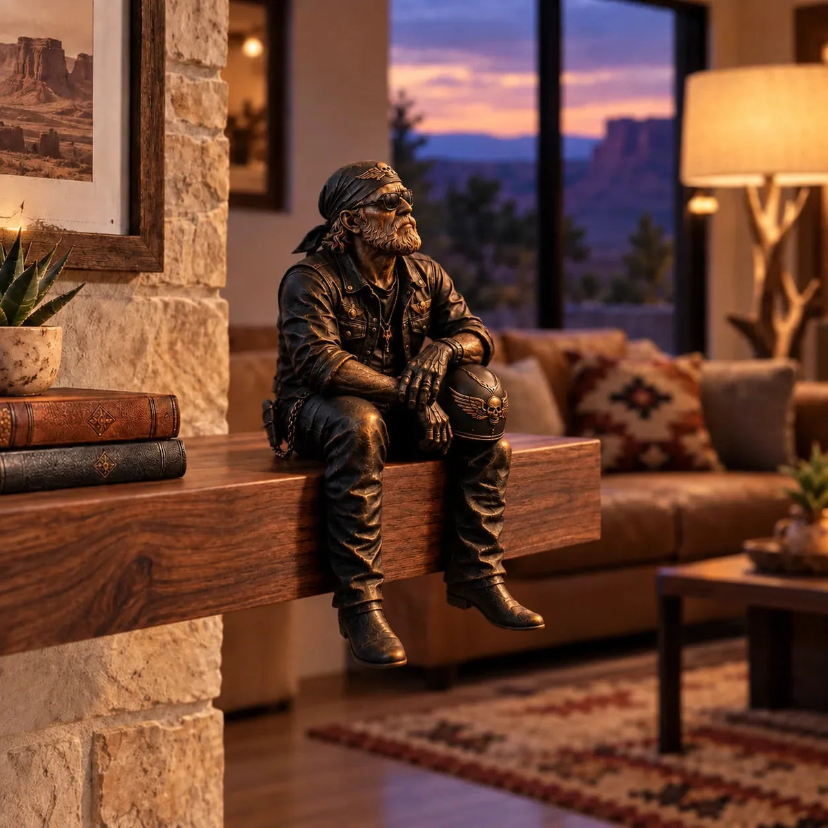 Motorcycle Rider Figurine Rustic Shelf Decor Set of 5