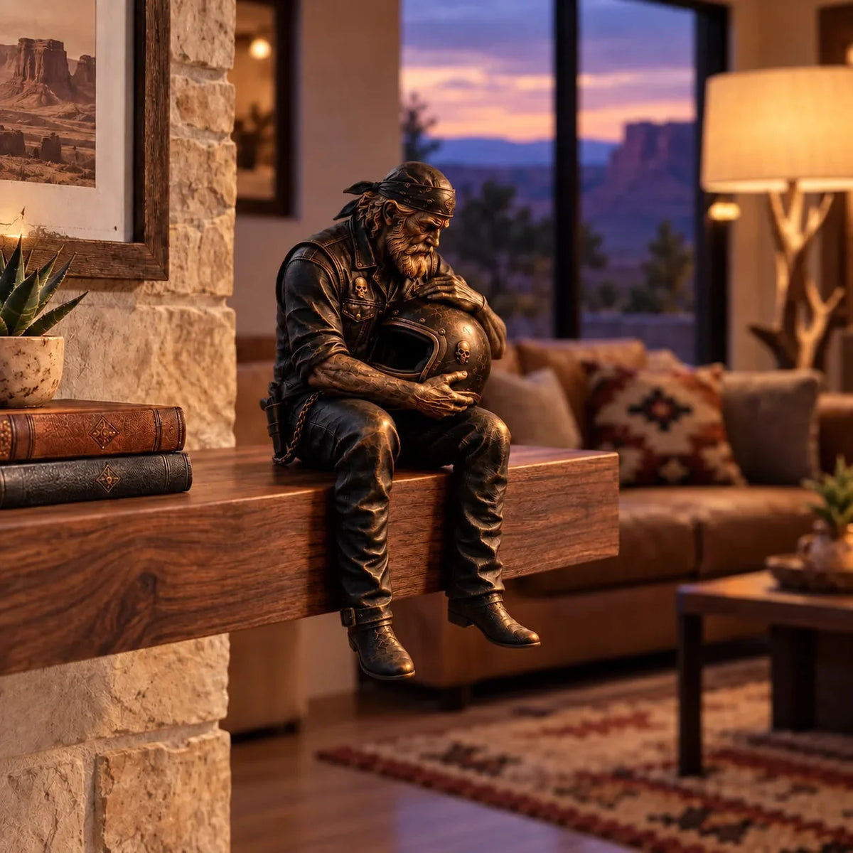 Motorcycle Rider Figurine Rustic Shelf Decor Set of 5