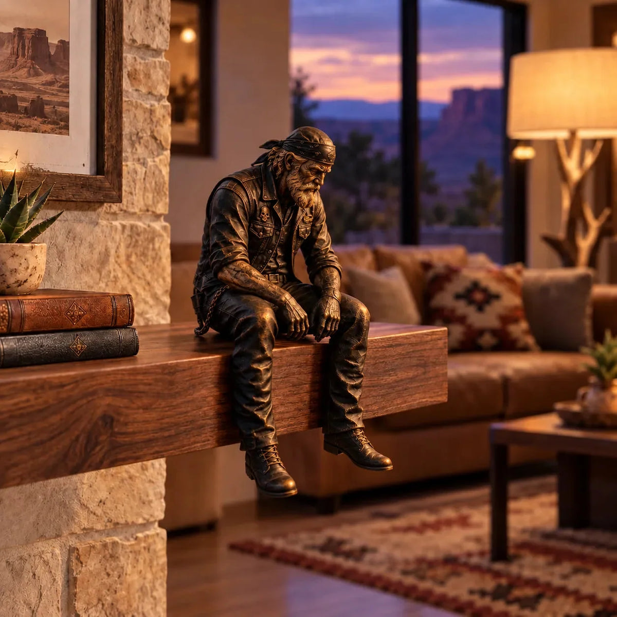 Motorcycle Rider Figurine Rustic Shelf Decor Set of 5