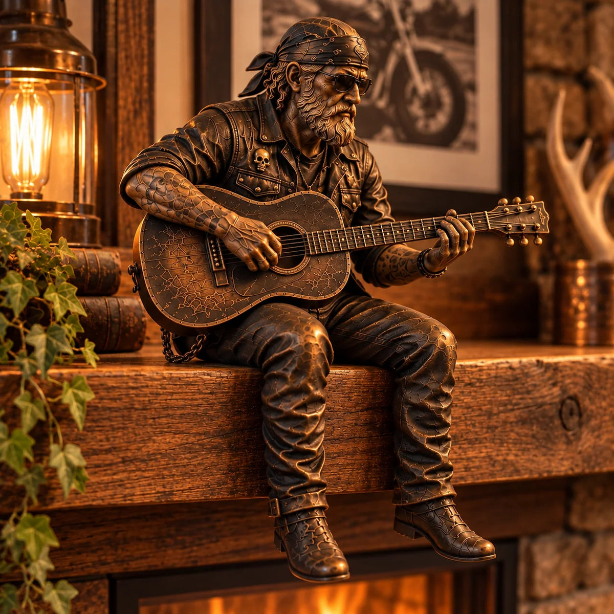 Motorcycle Rider Figurine Rustic Shelf Decor Set of 5