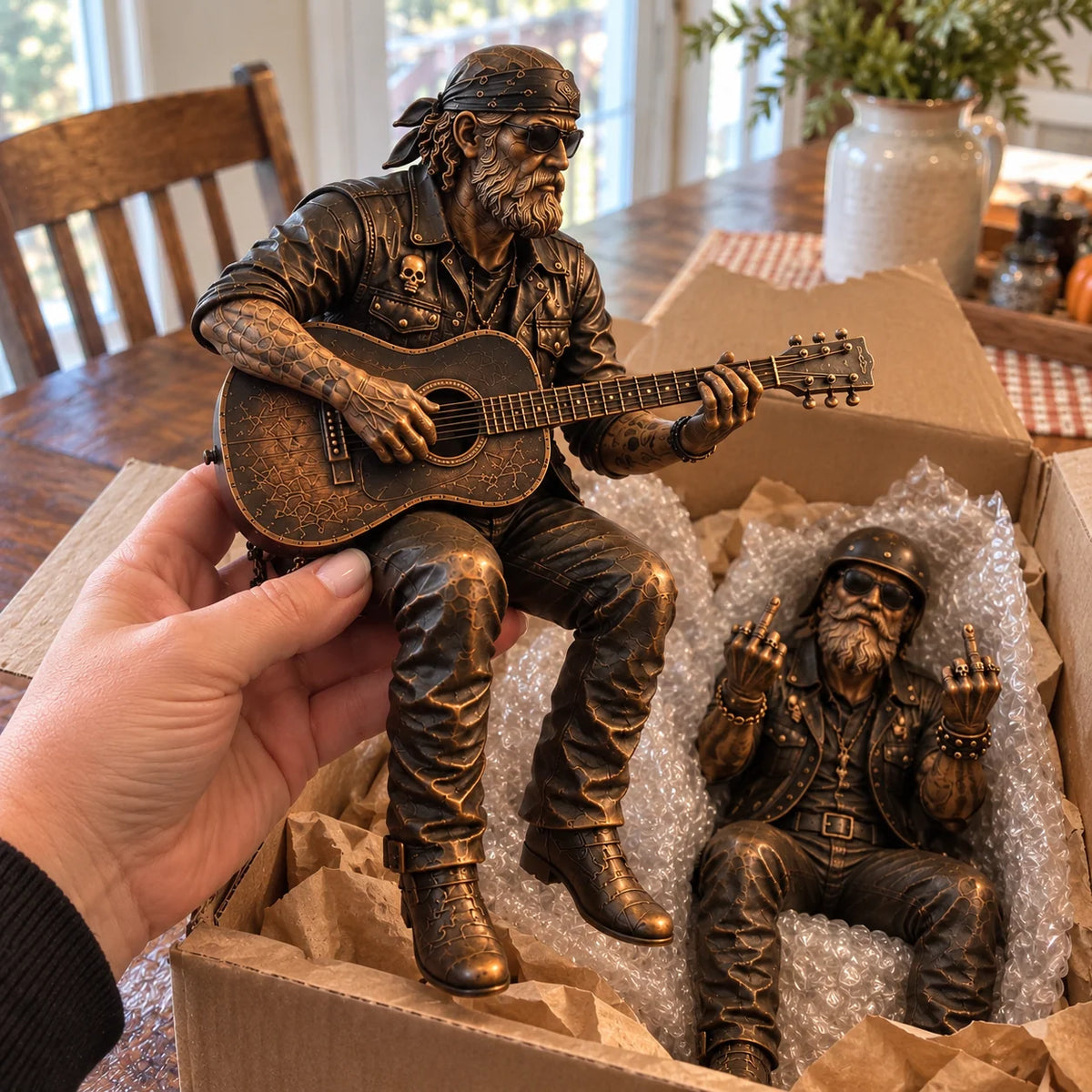Motorcycle Rider Figurine Rustic Shelf Decor Set of 5