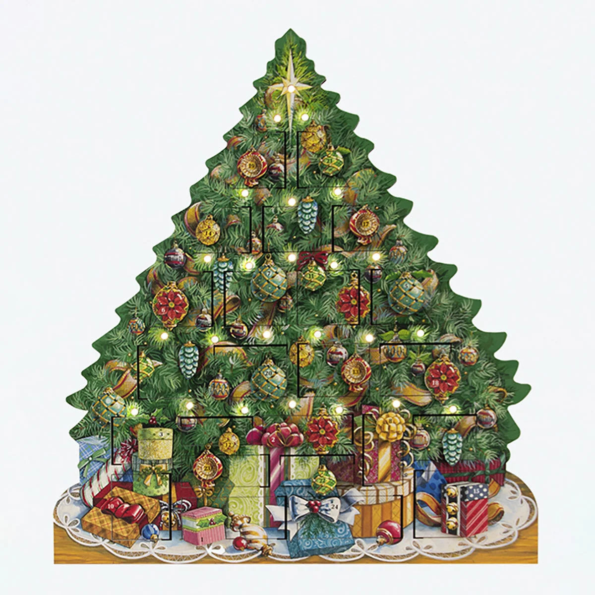 Musical Advent Calendar Wooden 24 Doors With Lights