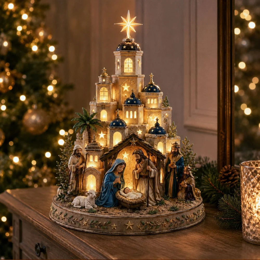 Nativity Church Tower Decoration Resin Illuminated