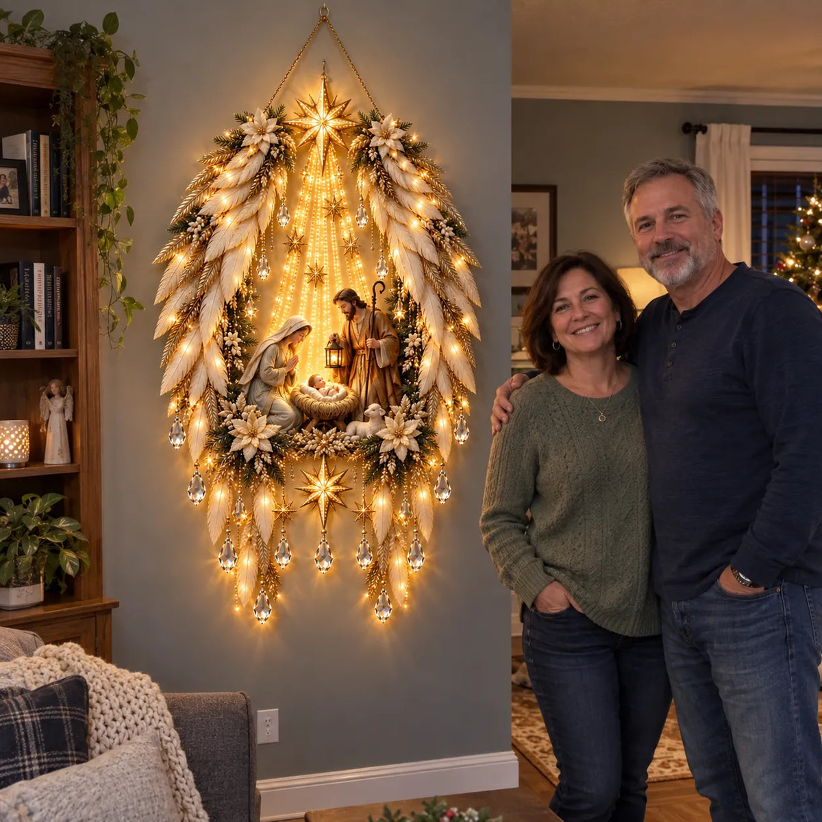 Nativity Wall Decoration Illuminated Warm Golden Lights