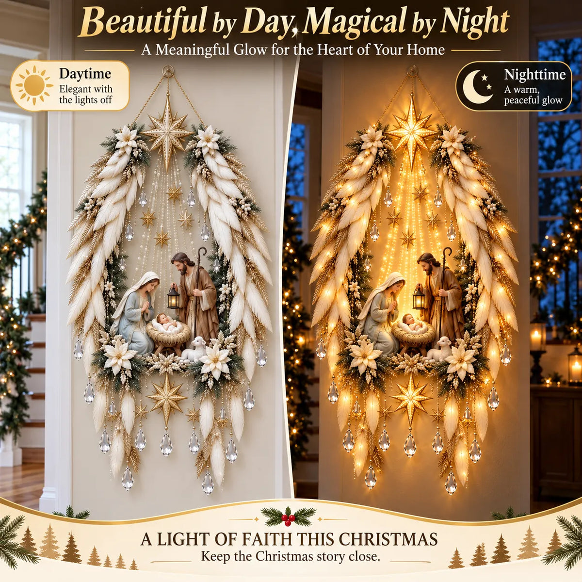 Nativity Wall Decoration Illuminated Warm Golden Lights