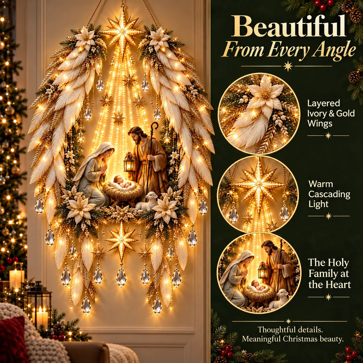 Nativity Wall Decoration Illuminated Warm Golden Lights