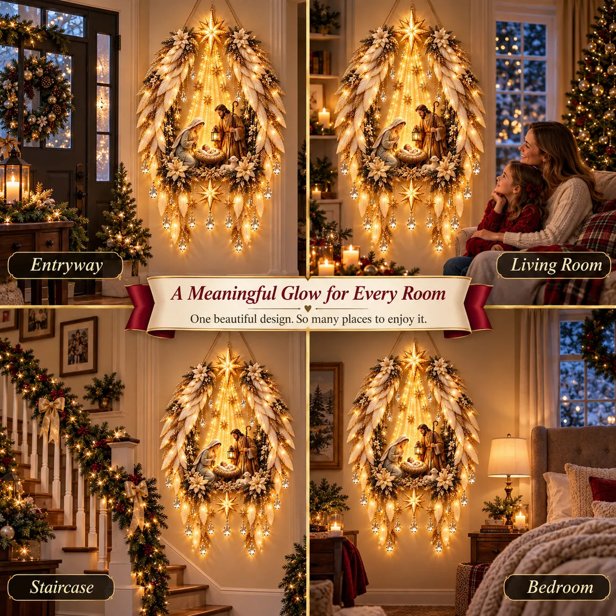 Nativity Wall Decoration Illuminated Warm Golden Lights