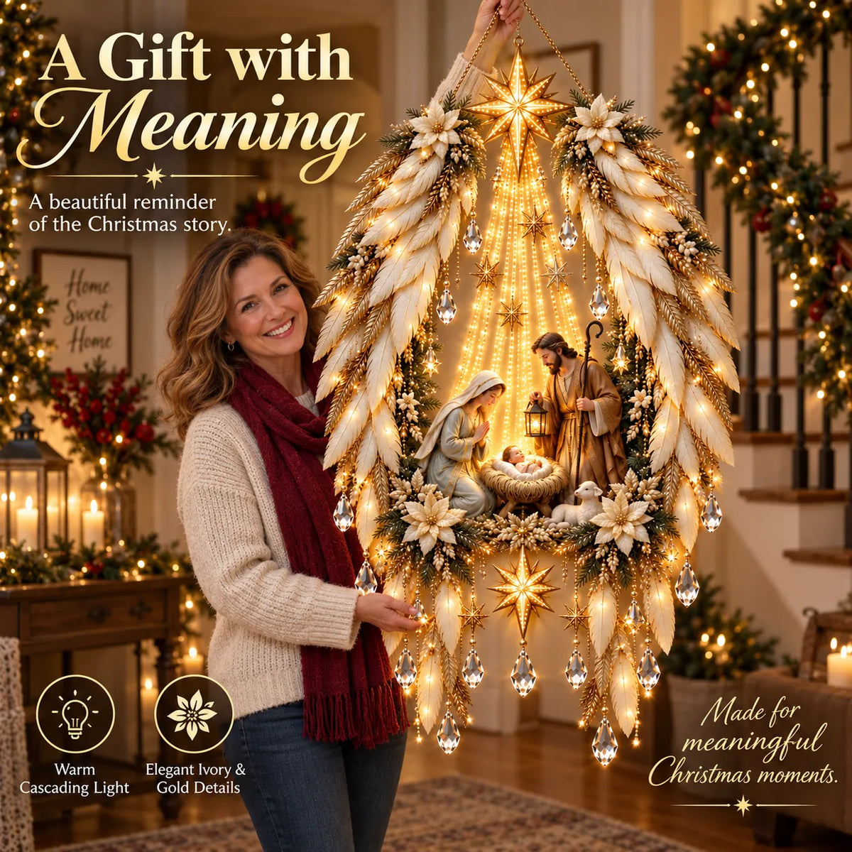 Nativity Wall Decoration Illuminated Warm Golden Lights