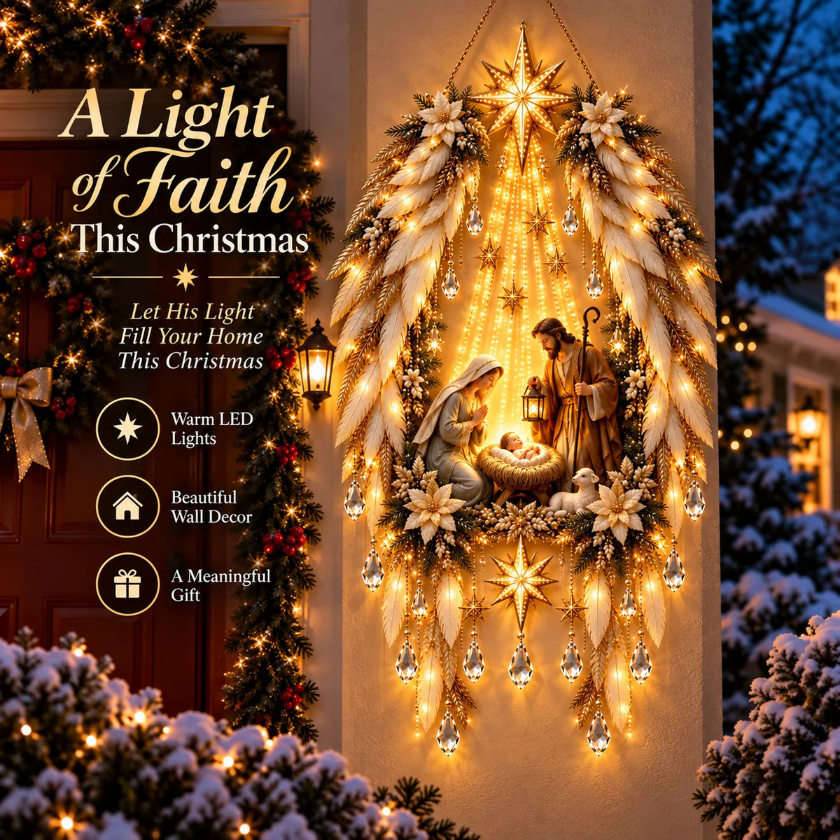 Nativity Wall Decoration Illuminated Warm Golden Lights