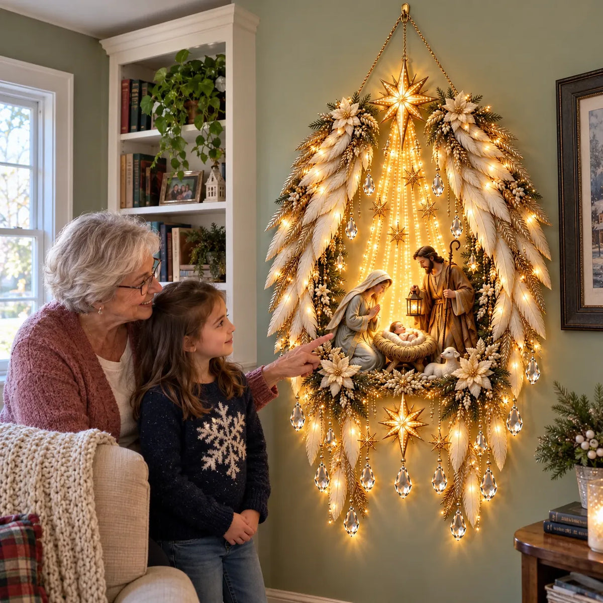 Nativity Wall Decoration Illuminated Warm Golden Lights