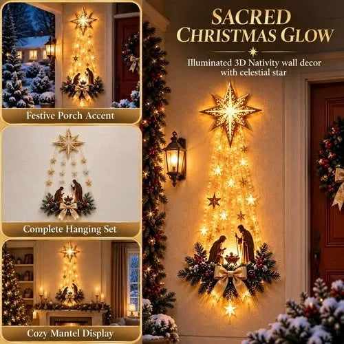 Nativity Wall Hanging Battery-Powered Warm LED Lights