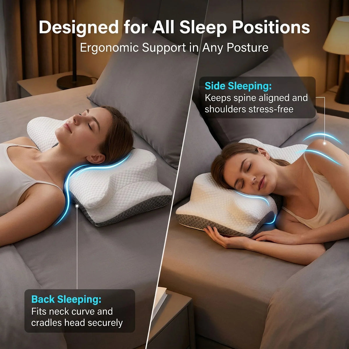 Neck Support Pillow Butterfly Contour Memory Foam Medium Support
