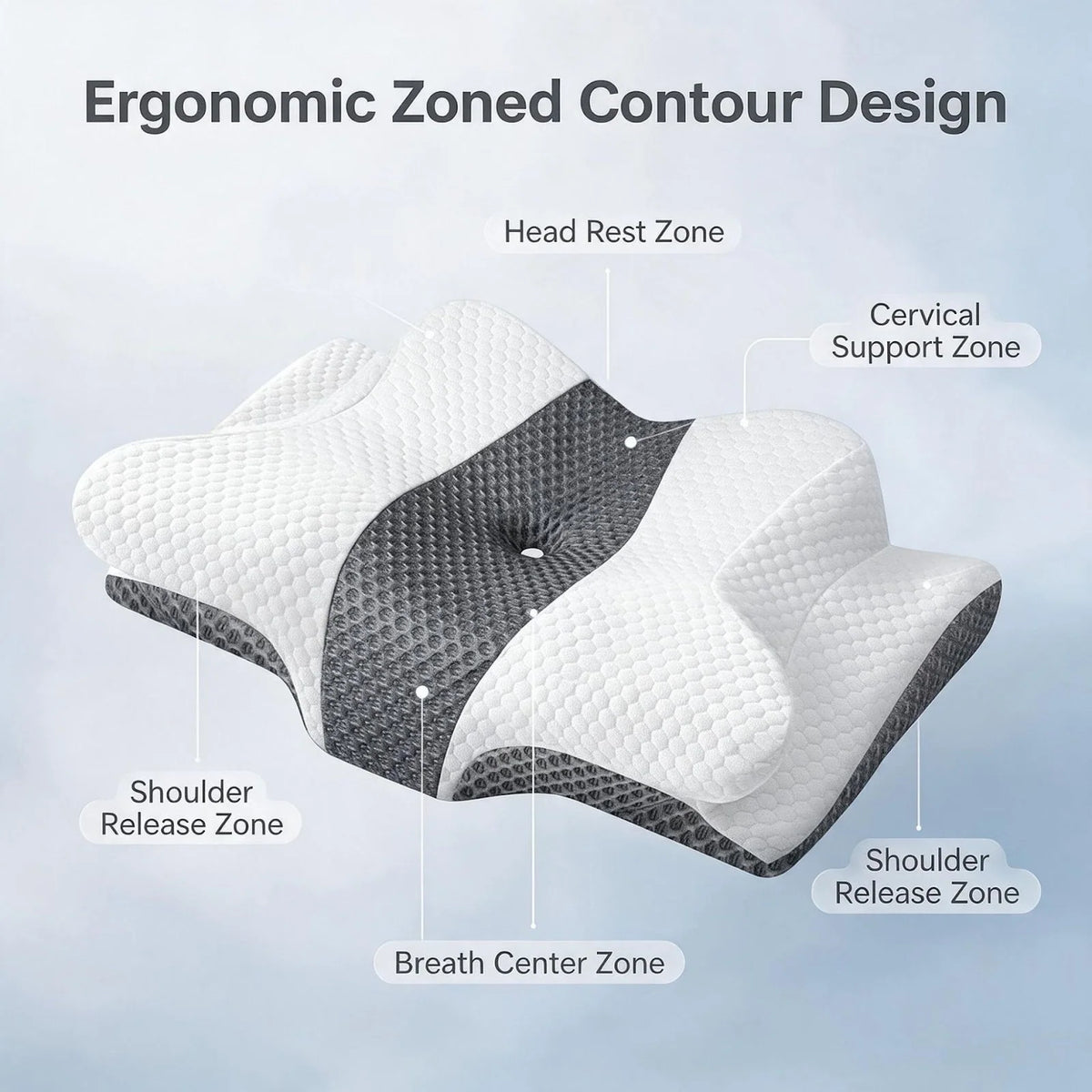 Neck Support Pillow Butterfly Contour Memory Foam Medium Support