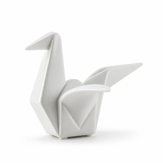 Origami-Inspired Geometric Ceramic Bird Figurine for Desks & Shelves