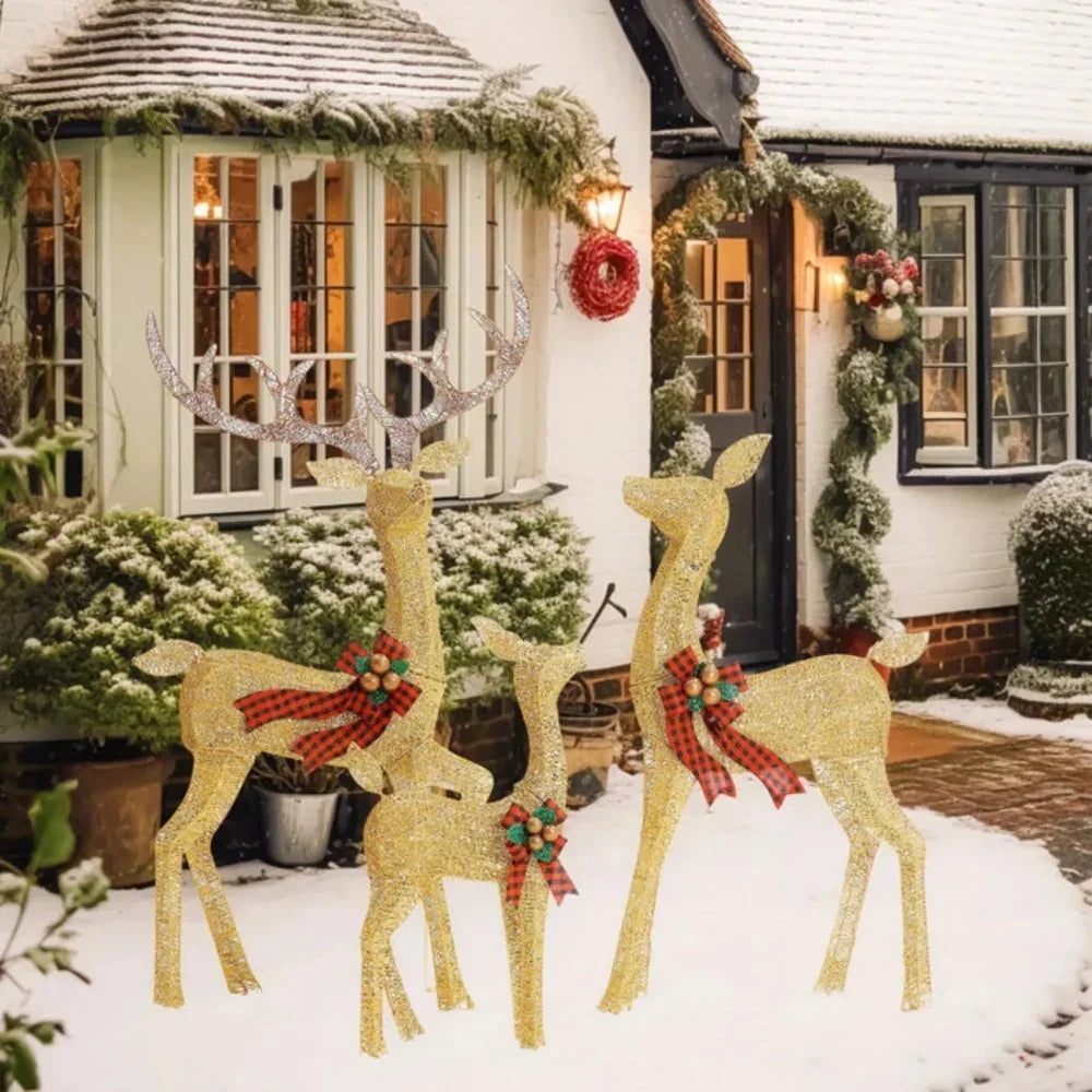 Outdoor Reindeer Decorations Warm White LED Set of 3 Water-Resistant