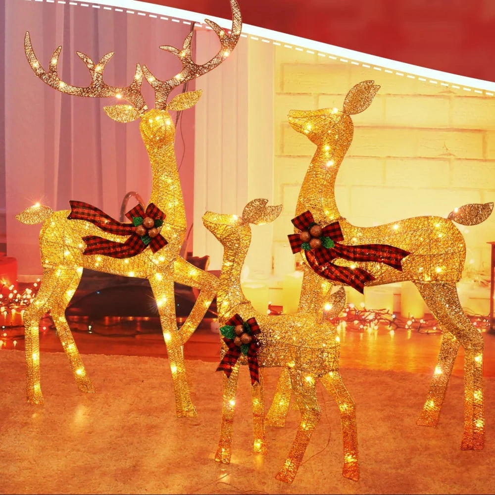 Outdoor Reindeer Decorations Warm White LED Set of 3 Water-Resistant