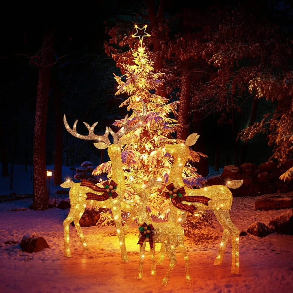 Outdoor Reindeer Decorations Warm White LED Set of 3 Water-Resistant