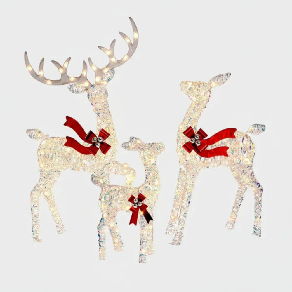 Outdoor Reindeer Decorations Warm White LED Set of 3 Water-Resistant