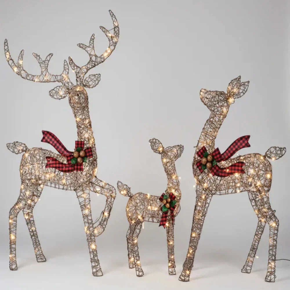 Outdoor Reindeer Decorations Warm White LED Set of 3 Water-Resistant