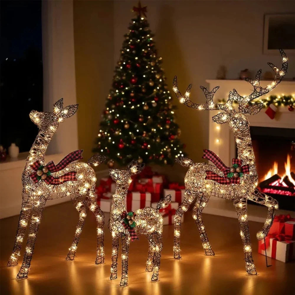 Outdoor Reindeer Decorations Warm White LED Set of 3 Water-Resistant