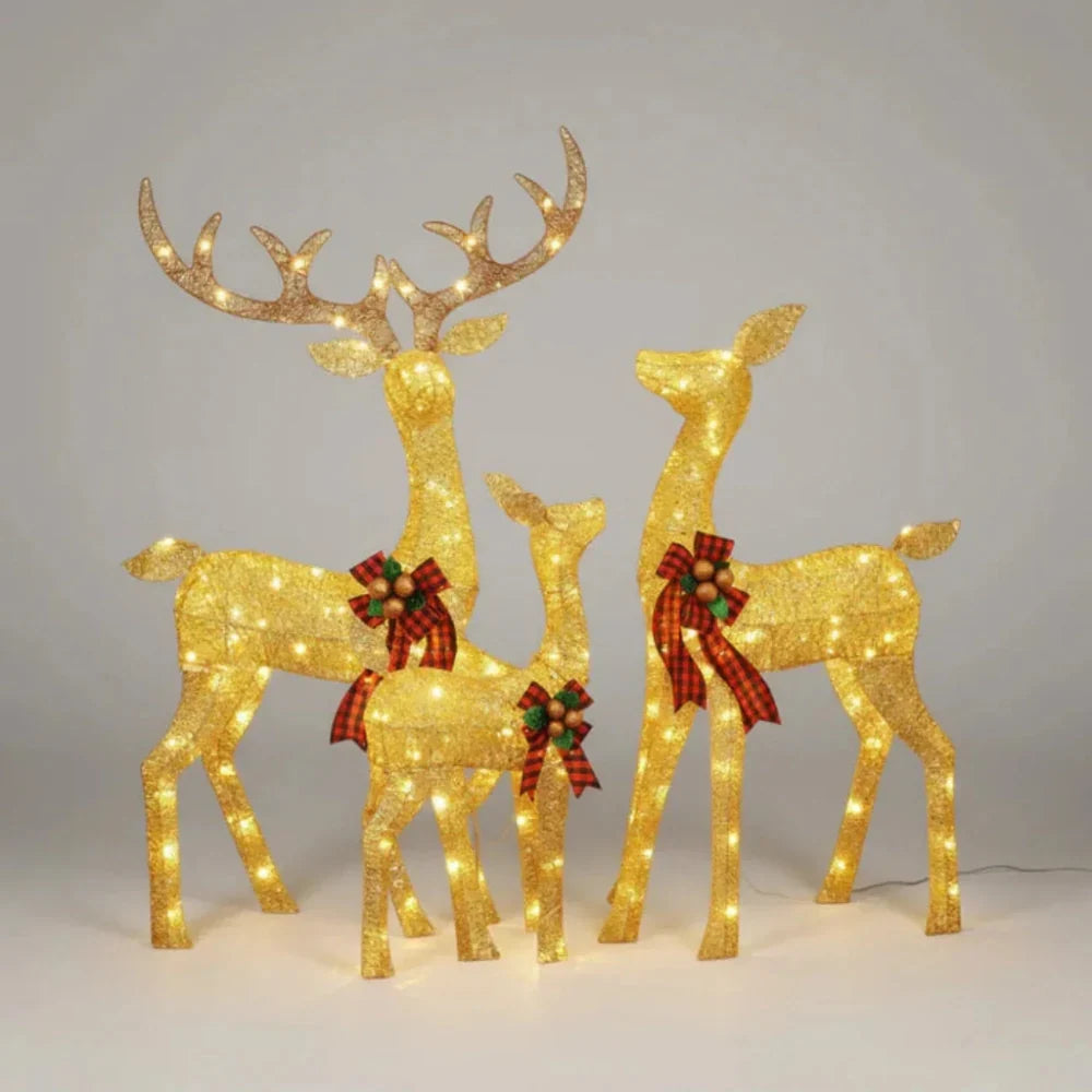 Outdoor Reindeer Decorations Warm White LED Set of 3 Water-Resistant