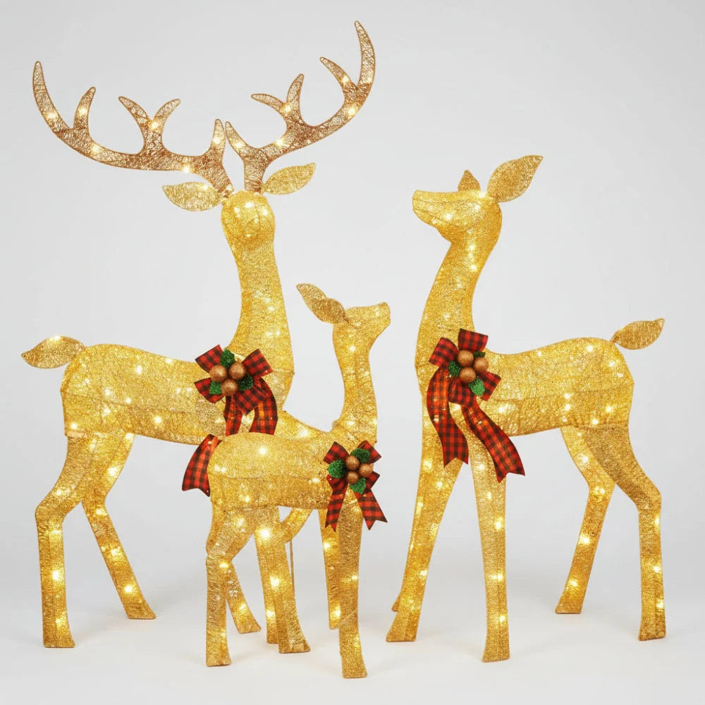 Outdoor Reindeer Decorations Warm White LED Set of 3 Water-Resistant