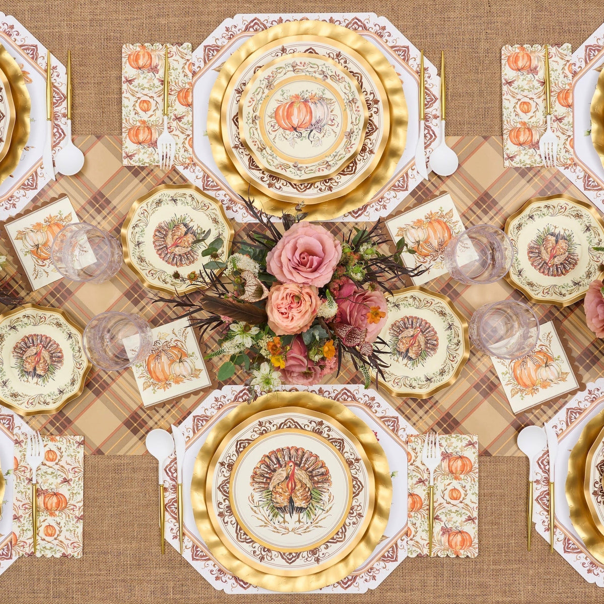 Paper Plates Heavy-Duty Thanksgiving Turkey & Gourd Design