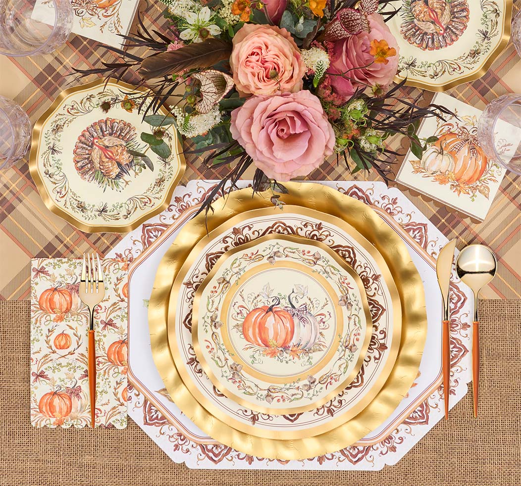 Paper Plates Heavy-Duty Thanksgiving Turkey & Gourd Design