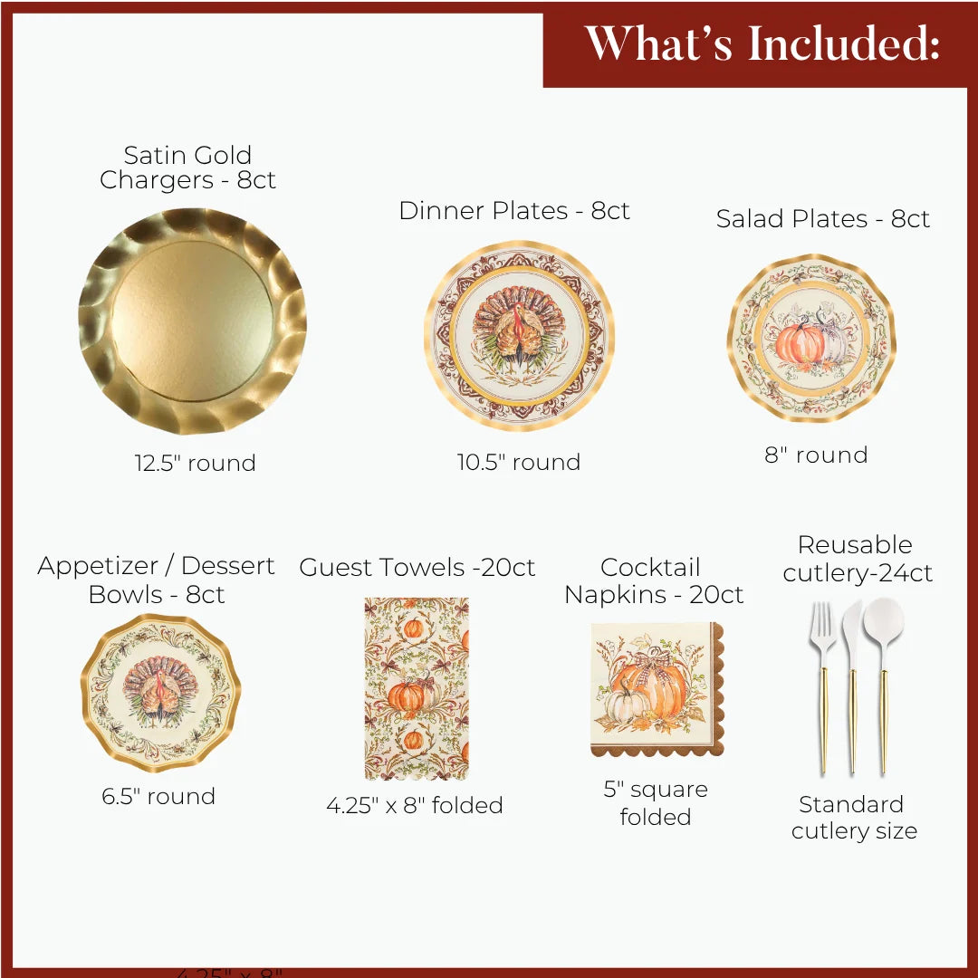 Paper Plates Heavy-Duty Thanksgiving Turkey & Gourd Design