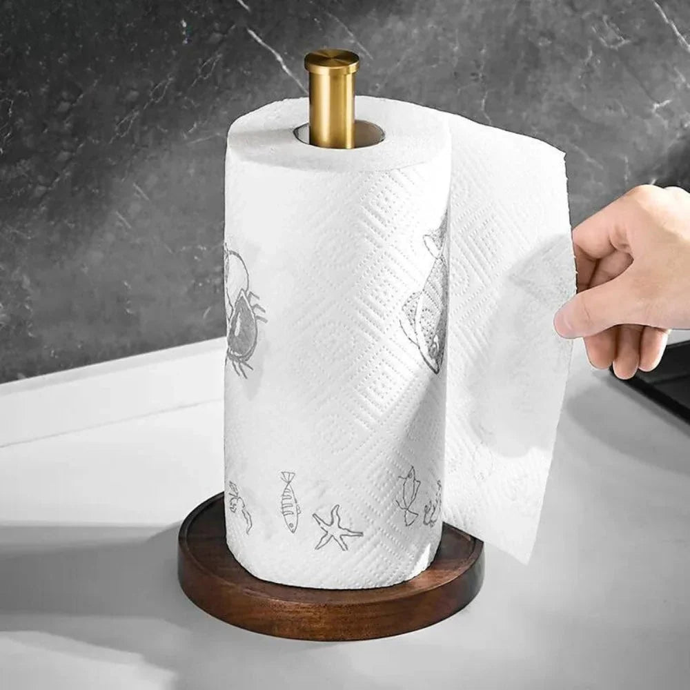 Paper Towel Holder Solid Walnut Stainless Steel Base