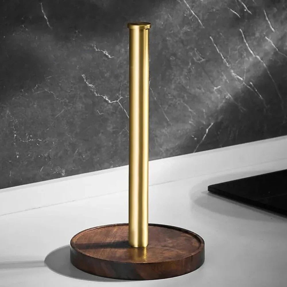 Paper Towel Holder Solid Walnut Stainless Steel Base