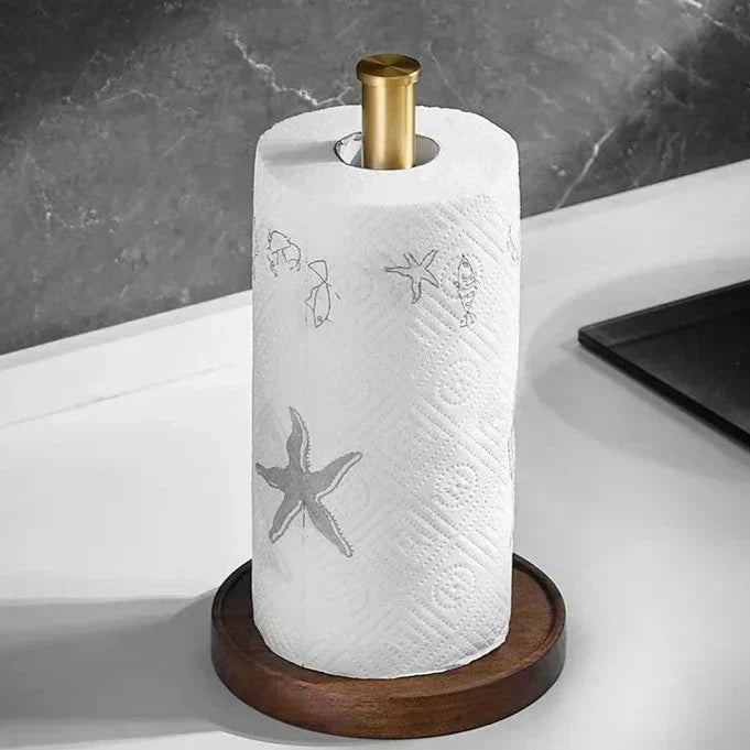 Paper Towel Holder Solid Walnut Stainless Steel Base
