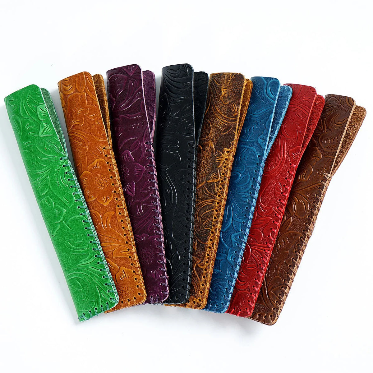 Pen Case Handmade Leather Floral Embossed Multi-Pen Storage