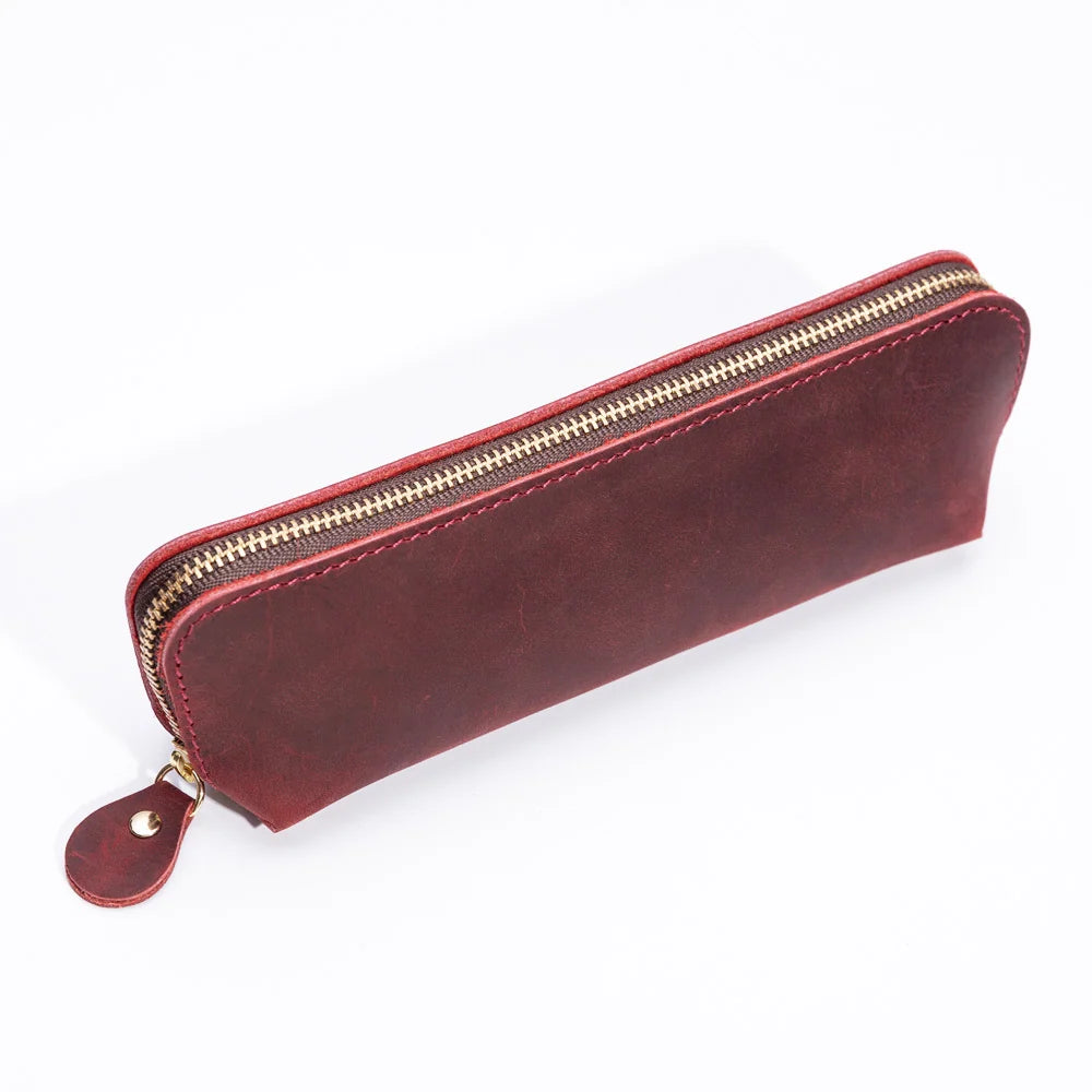 Pencil Case Leather Spacious Interior Zipper Closure