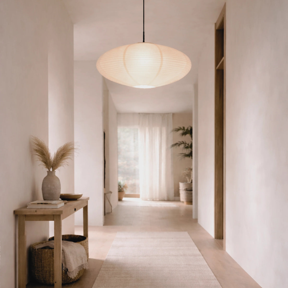 Pendant Light Cotton Paper Shade Adjustable Height Soft Diffused