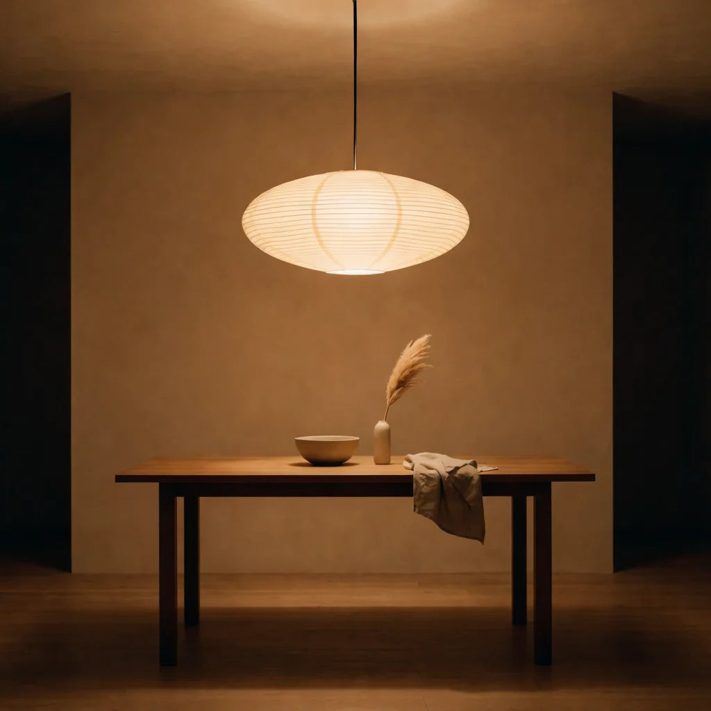 Pendant Light Cotton Paper Shade Adjustable Height Soft Diffused