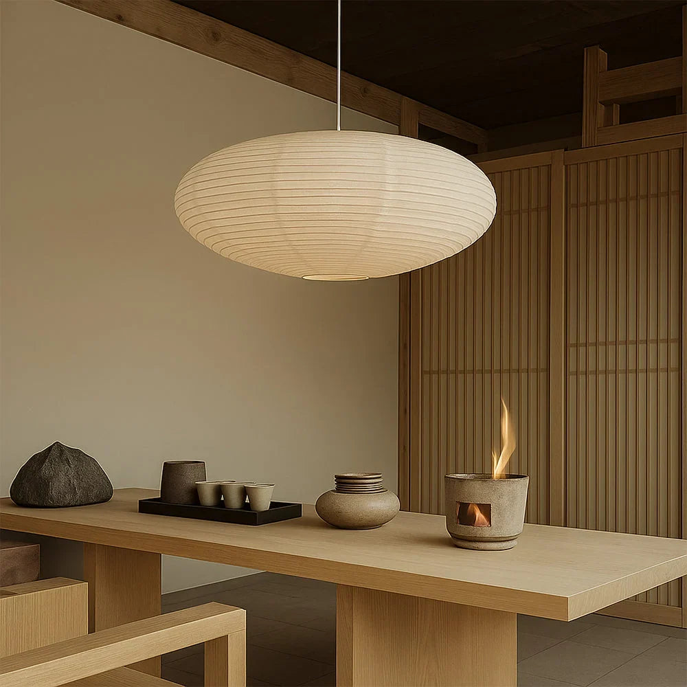 Pendant Light Handmade Cotton Paper Shade Adjustable Height Soft Diffused Light