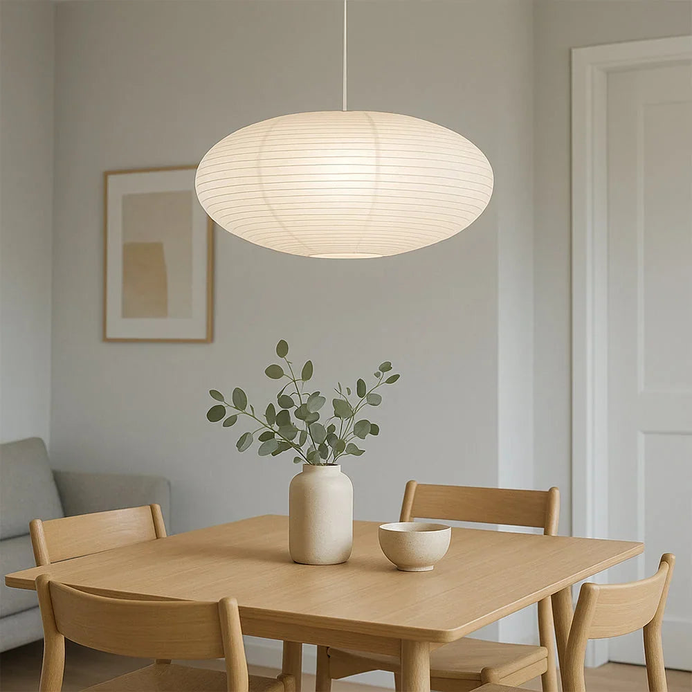 Pendant Light Handmade Cotton Paper Shade Adjustable Height Soft Diffused Light