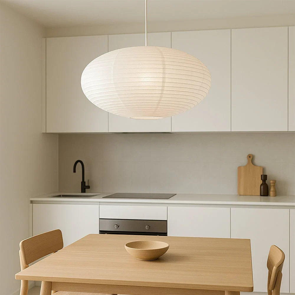 Pendant Light Handmade Cotton Paper Shade Adjustable Height Soft Diffused Light