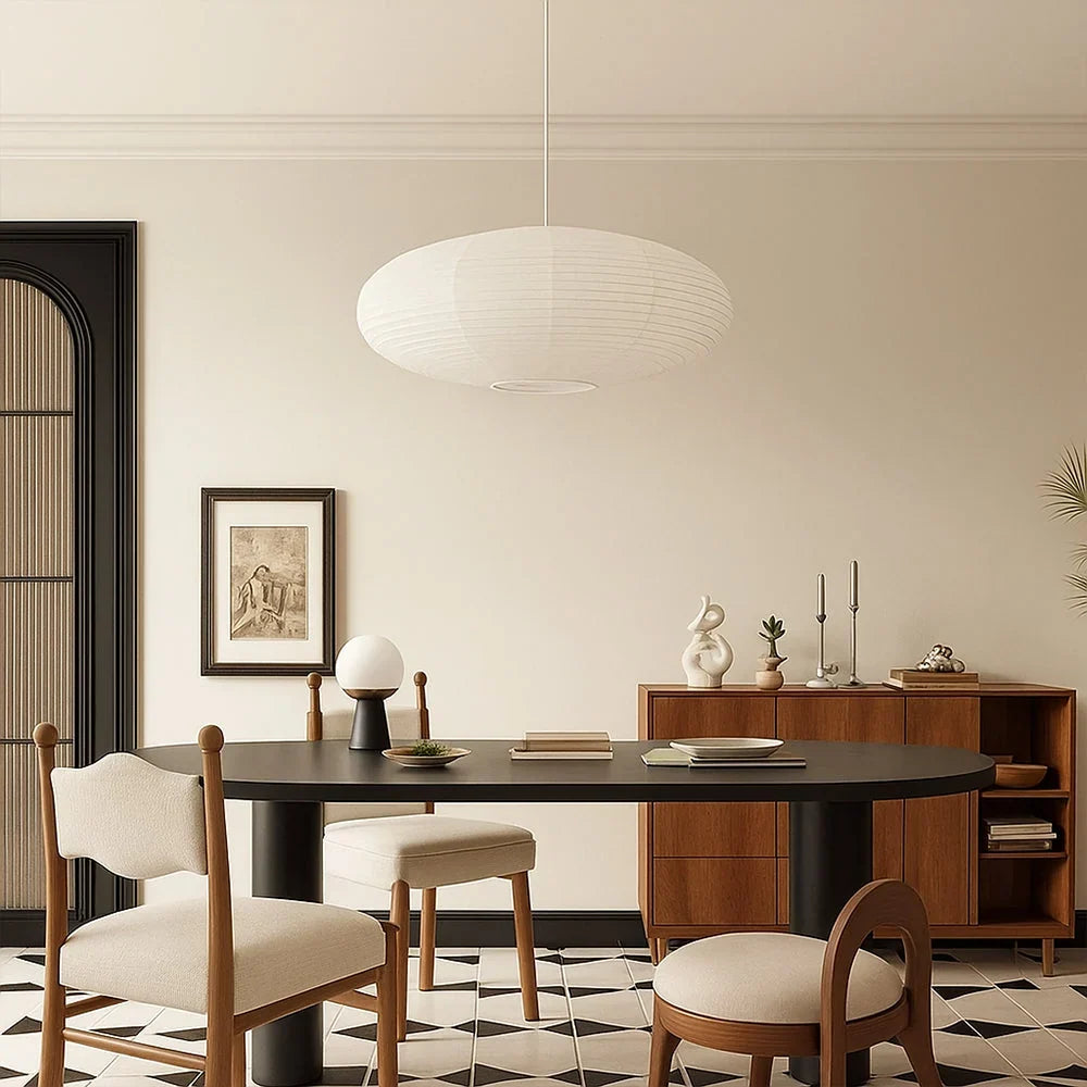 Pendant Light Handmade Cotton Paper Shade Adjustable Height Soft Diffused Light