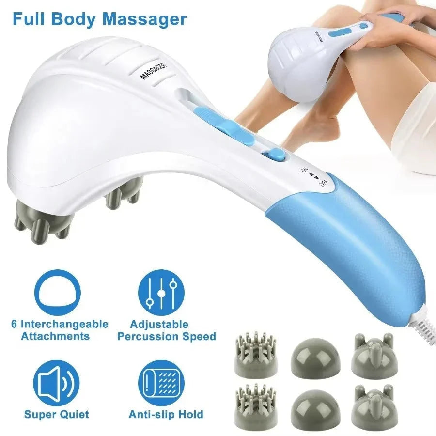 Percussion Massager Dual Vibration Heads Adjustable Speed Angled Handle
